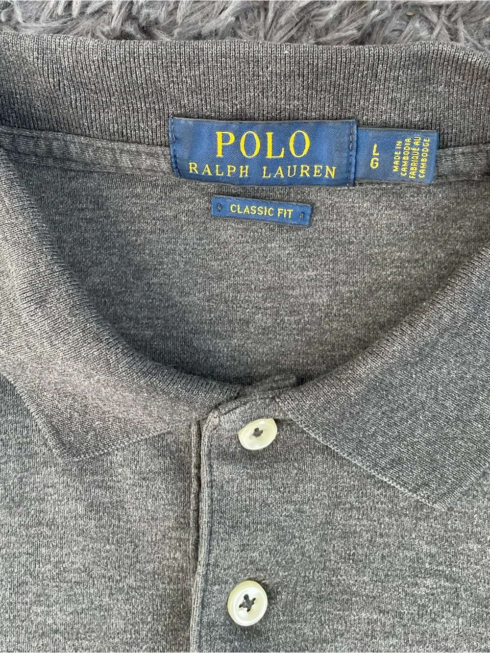 Men Size Large Polo Ralph Lauren Polo Long Sleeve Shirt Collar Classic Fit Gray